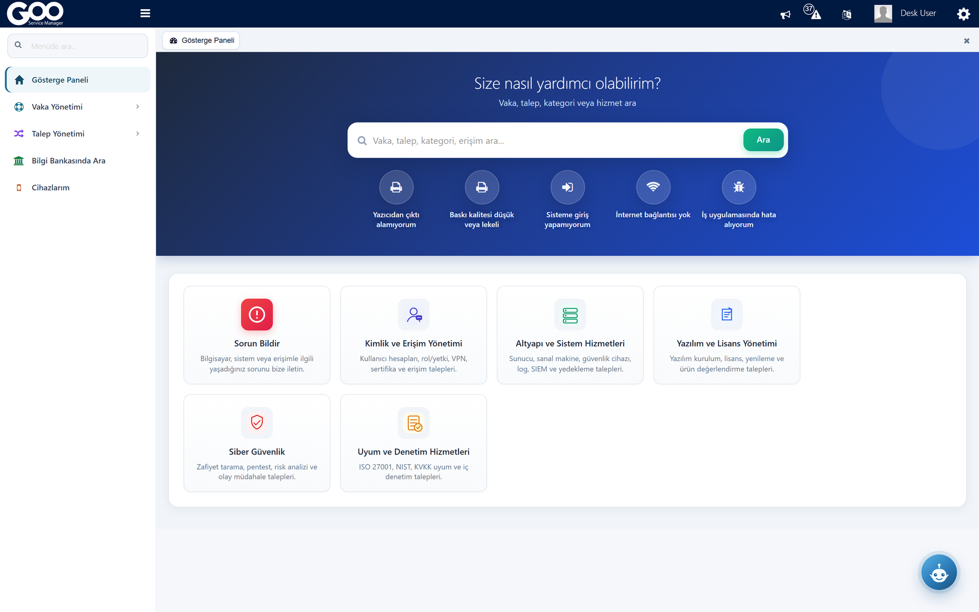 GOO Service Manager self-servis portalı
